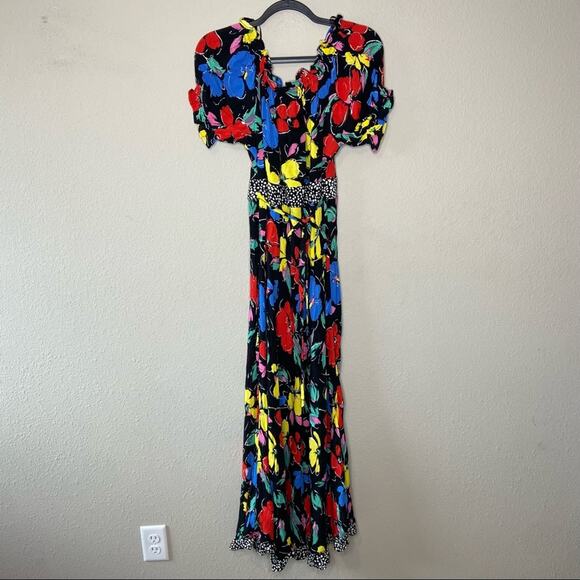 NWT RIXO x TARGET Floral Off Shoulder Puff Sleeve Black Colorful Blue Red - Picture 3 of 6